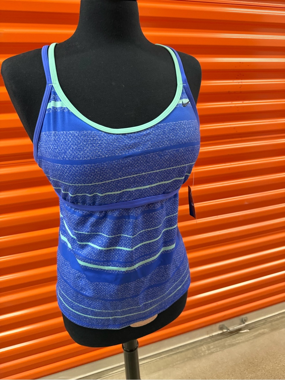 NWT Nike Women’s Tankini Top Swimwear Blue Striped Athletic Tank Mint Trim Sz XL
